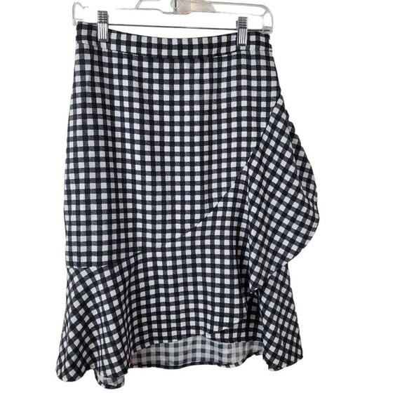 Banana‎ Republic Skirt Womens 6 Black Gingham Check Ruffle Flounce - Picture 1 of 11
